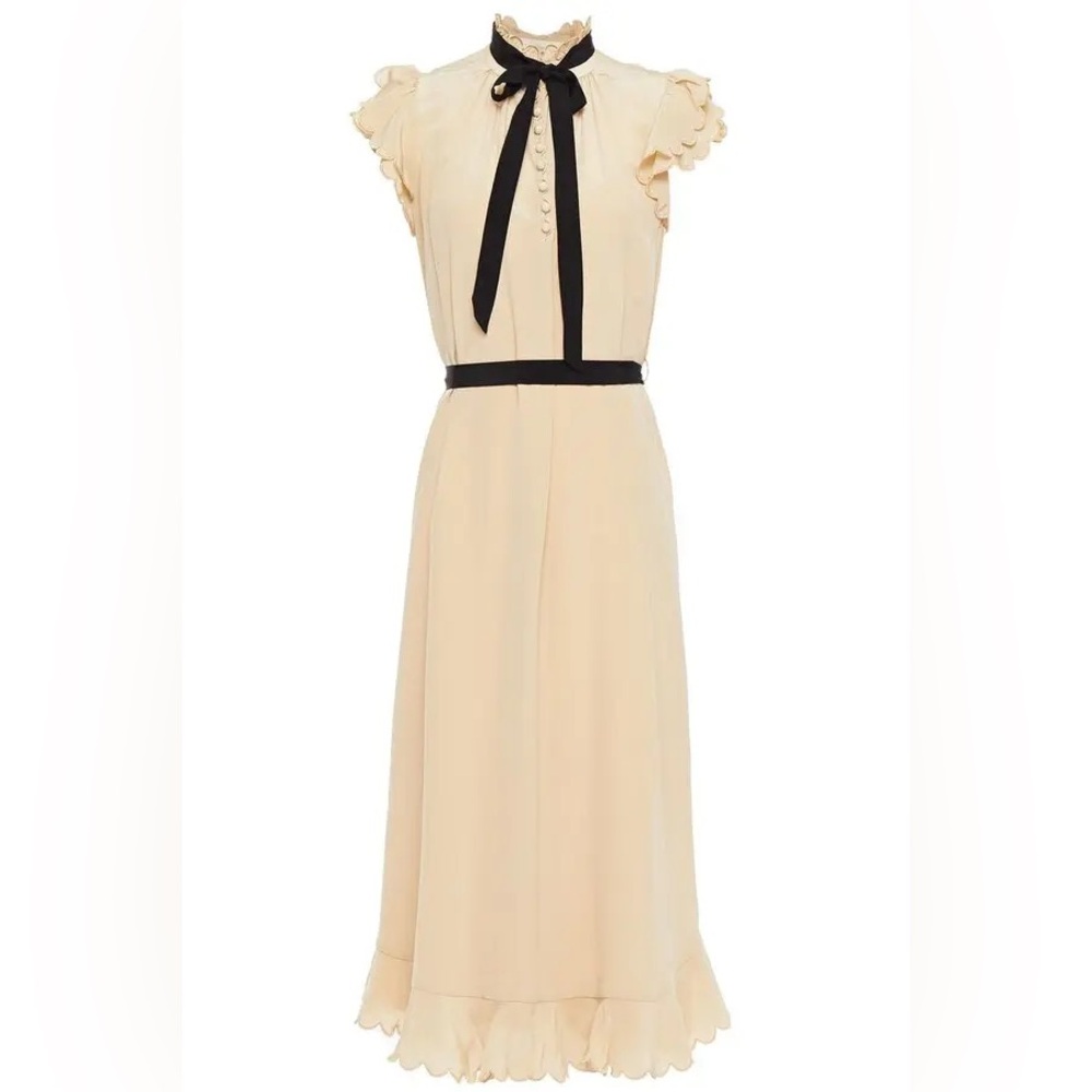 Zimmermann Tie-neck scalloped silk crepe de chine midi dress